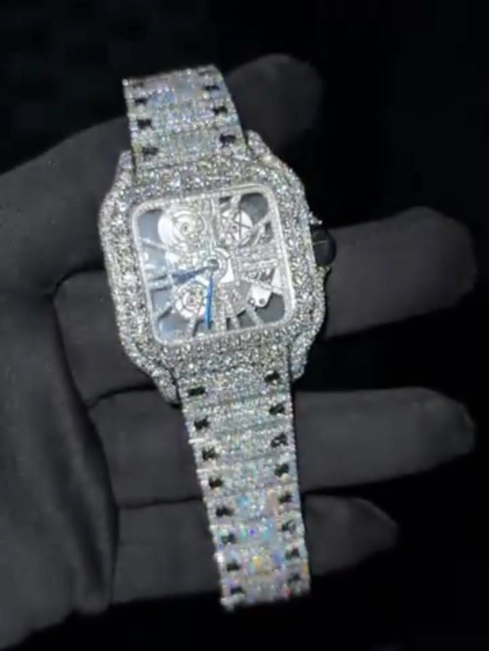 Diamond Pavé Square Skeleton Bracelet Watch - Silver Tone